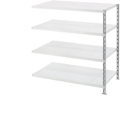 Wide span shelf unit with sheet steel shelves, depth 800 mm, extension shelf unit, HxW 1508 x 1525 mm.