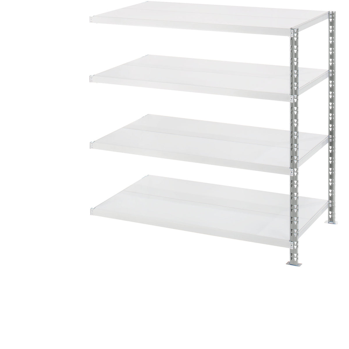 Wide span shelf unit with sheet steel shelves, depth 800 mm, extension shelf unit, HxW 1508 x 1525 mm.