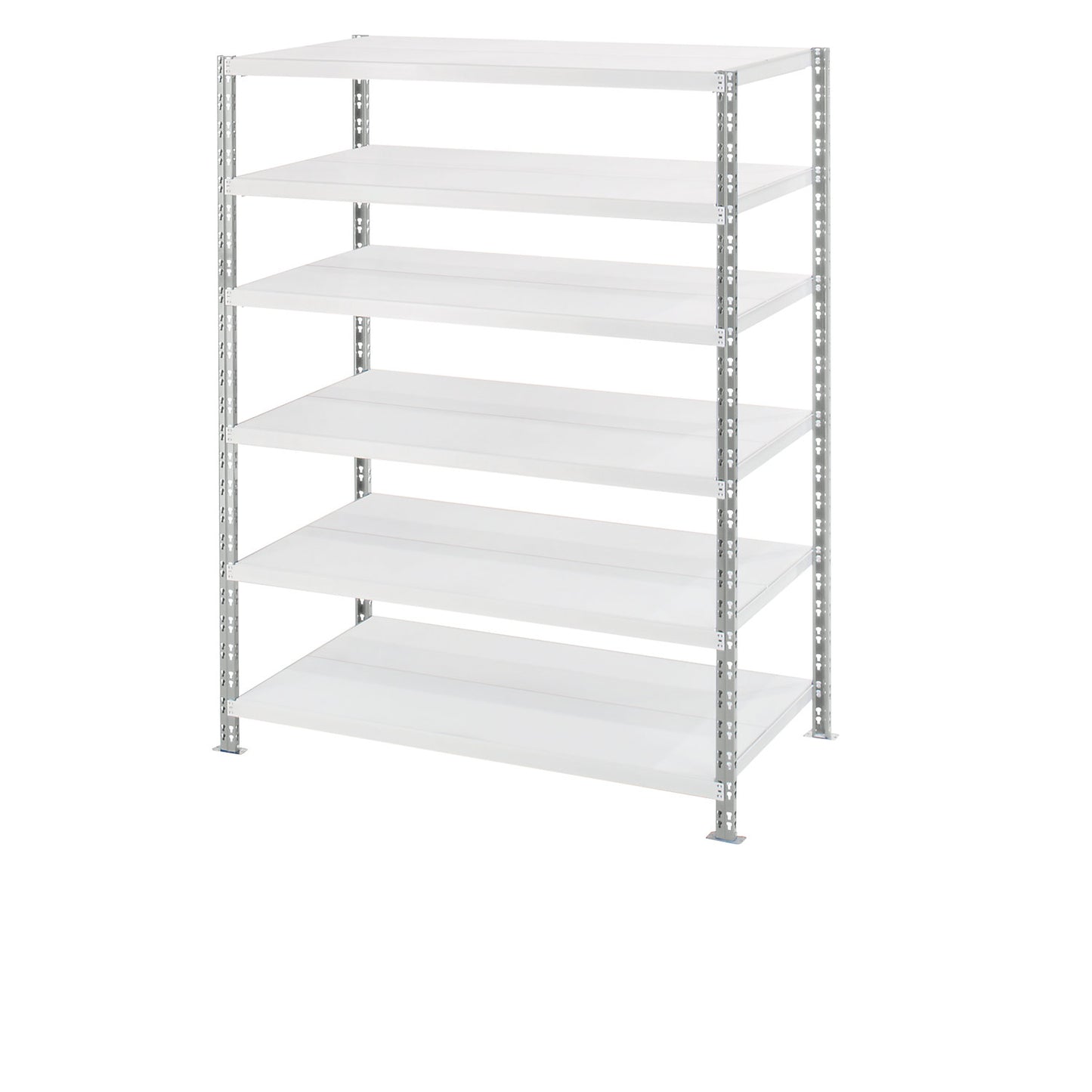 Wide span shelf unit with sheet steel shelves, depth 800 mm, standard shelf unit, HxW 1976 x 1550 mm.