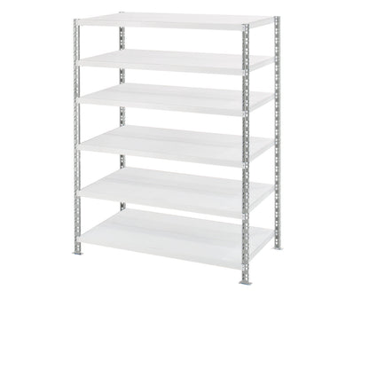 Wide span shelf unit with sheet steel shelves, depth 800 mm, standard shelf unit, HxW 1976 x 1550 mm.