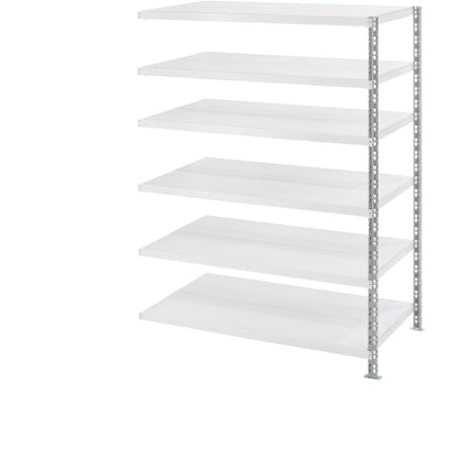 Wide span shelf unit with sheet steel shelves, depth 800 mm, extension shelf unit, HxW 1976 x 1525 mm.