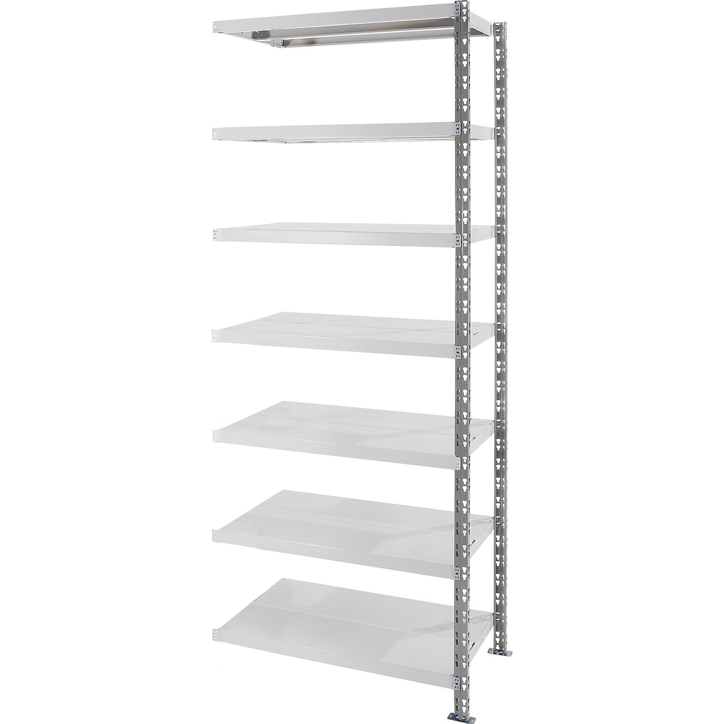 Universal boltless shelving unit, sheet steel shelves, HxWxD 2522 x 1025 x 400 mm, extension shelf unit.