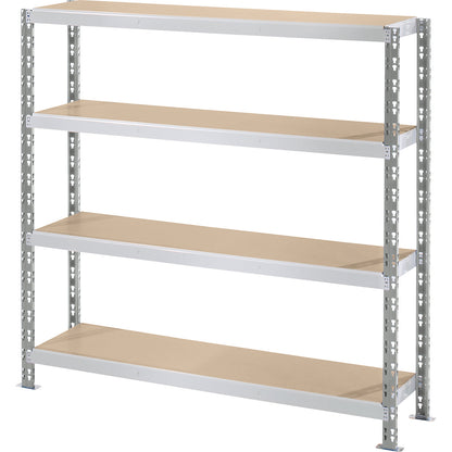 Wide span boltless shelf unit with moulded chipboard shelves, depth 400 mm, standard shelf unit, HxW 1508 x 1550 mm.