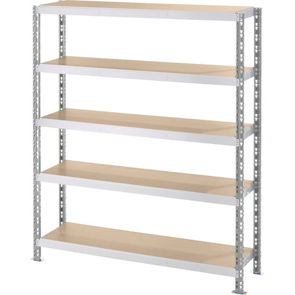 Wide span boltless shelf unit with moulded chipboard shelves, depth 500 mm, standard shelf unit, HxW 1820 x 1550 mm.