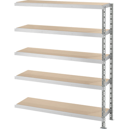 Wide span boltless shelf unit with moulded chipboard shelves, depth 500 mm, extension shelf unit, HxW 1820 x 1525 mm.