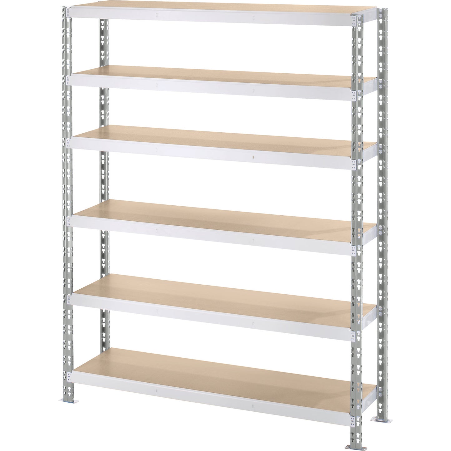 Wide span boltless shelf unit with moulded chipboard shelves, depth 400 mm, standard shelf unit, HxW 1976 x 1550 mm.
