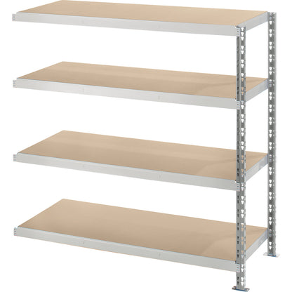 Wide span boltless shelf unit with moulded chipboard shelves, depth 700 mm, extension shelf unit, HxW 1508 x 1525 mm.
