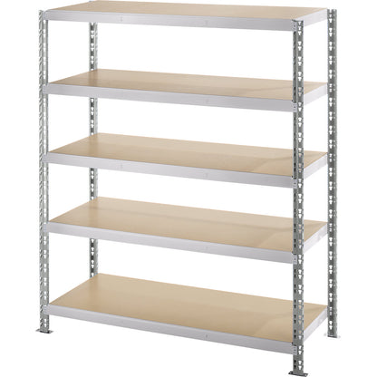 Wide span boltless shelf unit with moulded chipboard shelves, depth 600 mm, standard shelf unit, HxW 1820 x 1550 mm.