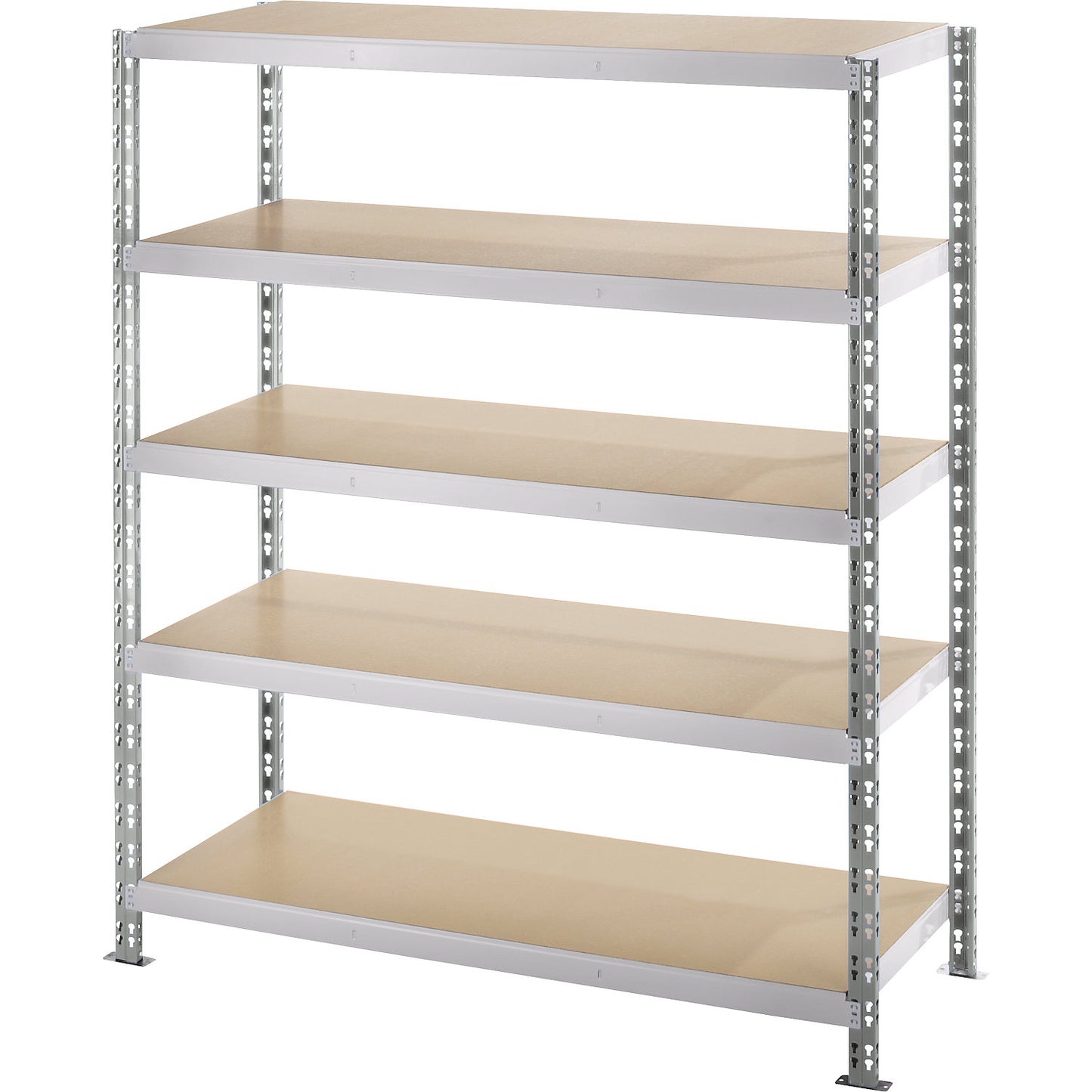 Wide span boltless shelf unit with moulded chipboard shelves, depth 700 mm, standard shelf unit, HxW 1820 x 1550 mm.
