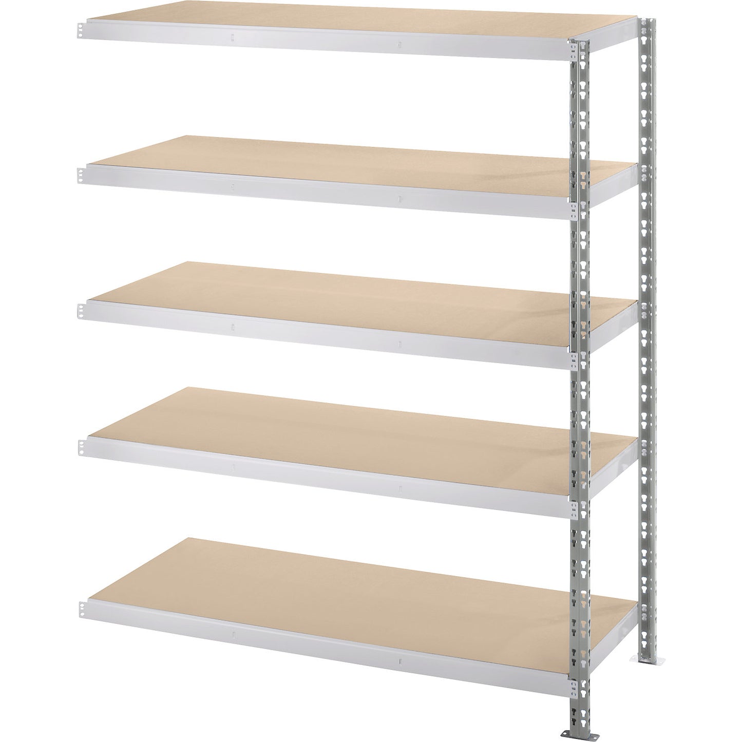 Wide span boltless shelf unit with moulded chipboard shelves, depth 700 mm, extension shelf unit, HxW 1820 x 1525 mm.