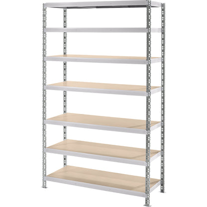 Wide span boltless shelf unit with moulded chipboard shelves, depth 700 mm, standard shelf unit, HxW 2522 x 1550 mm.