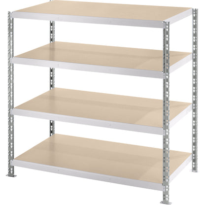 Wide span boltless shelf unit with moulded chipboard shelves, depth 800 mm, standard shelf unit, HxW 1508 x 1550 mm.