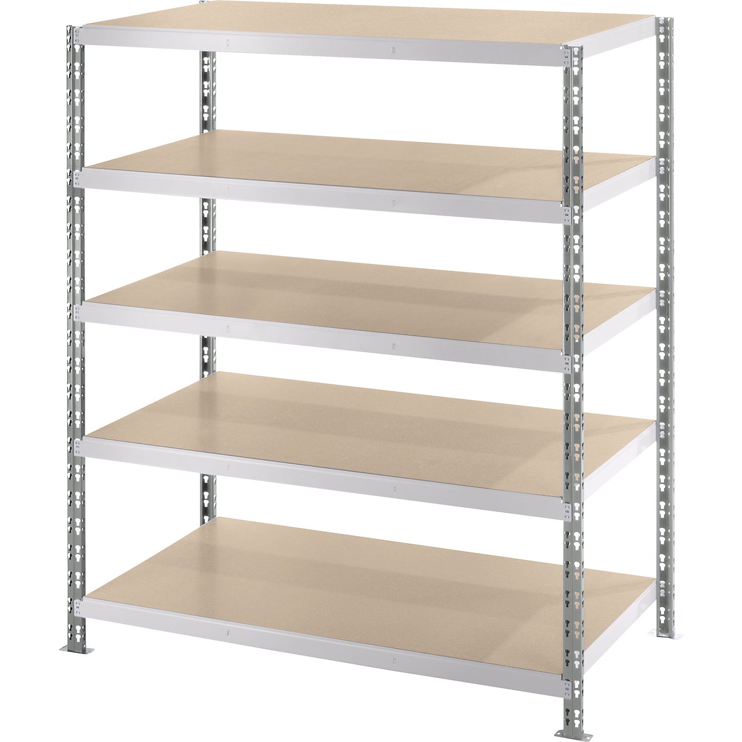 Wide span boltless shelf unit with moulded chipboard shelves, depth 800 mm, standard shelf unit, HxW 1820 x 1550 mm.