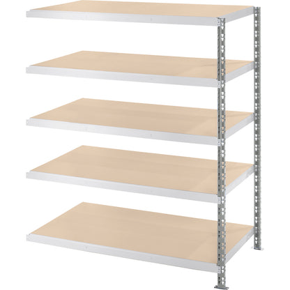 Wide span boltless shelf unit with moulded chipboard shelves, depth 800 mm, extension shelf unit, HxW 1820 x 1525 mm.