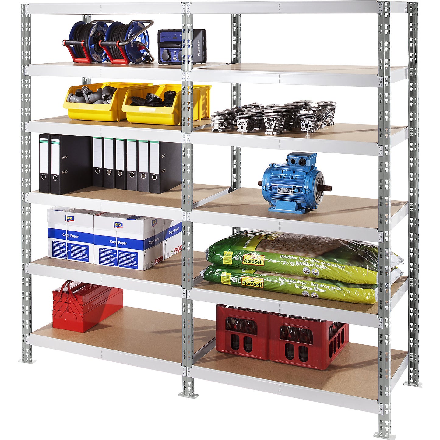 Universal boltless shelving unit, chipboard shelves, HxWxD 1976 x 1050 x 600 mm, standard shelf unit.
