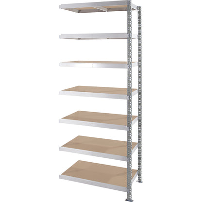 Universal boltless shelving unit, chipboard shelves, HxWxD 2522 x 1025 x 500 mm, extension shelf unit.