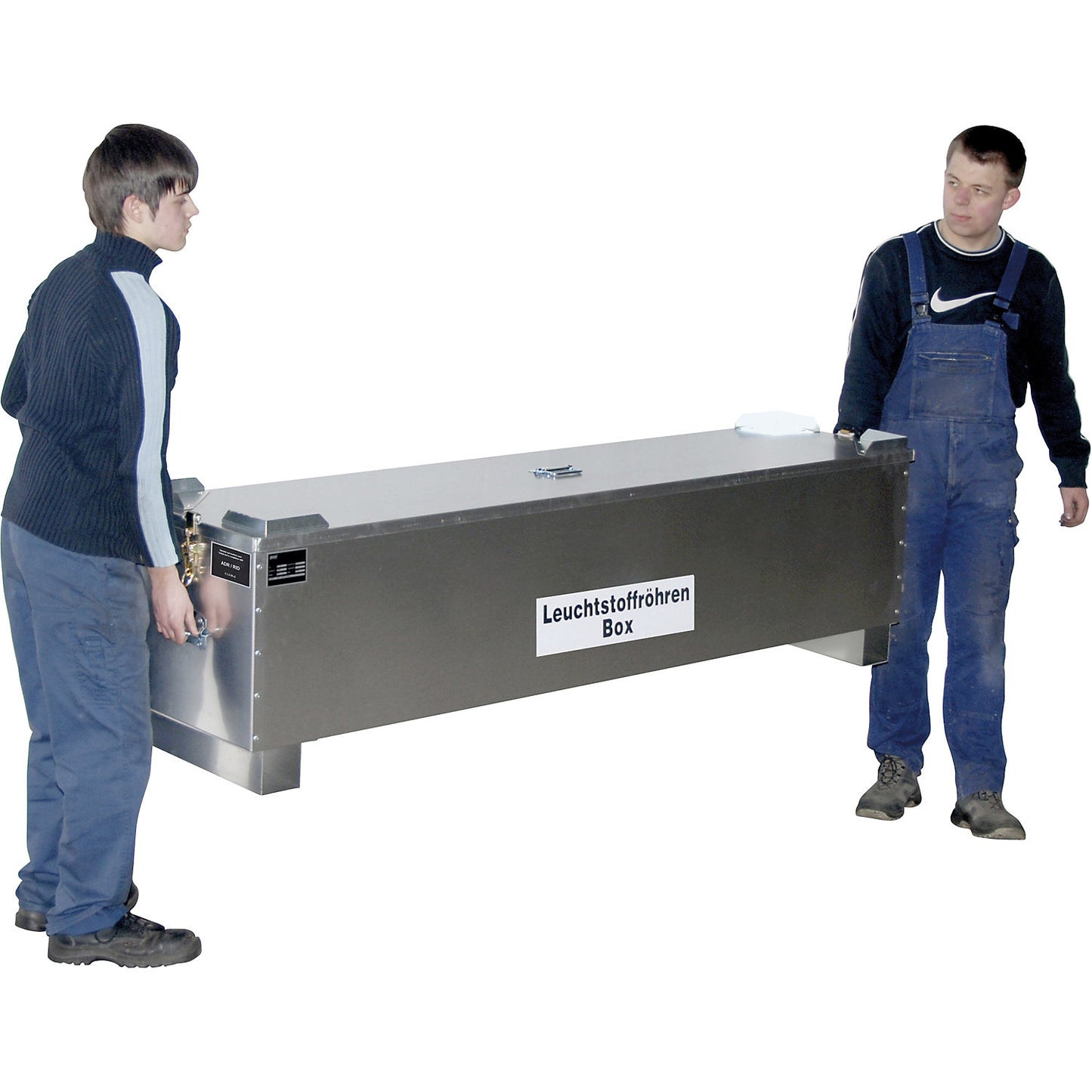 ALU fluorescent tube storage container, capacity 390 l, LxWxH 2100 x 465 x 585 mm.