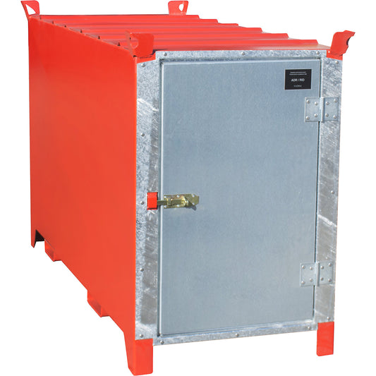 Fluorescent tube box, painted, capacity 1000 l, 1100 items Ø 25 mm / 500 items Ø 37 mm, LxWxH 1700 x 770 x 1125 mm, flame red RAL 3000.