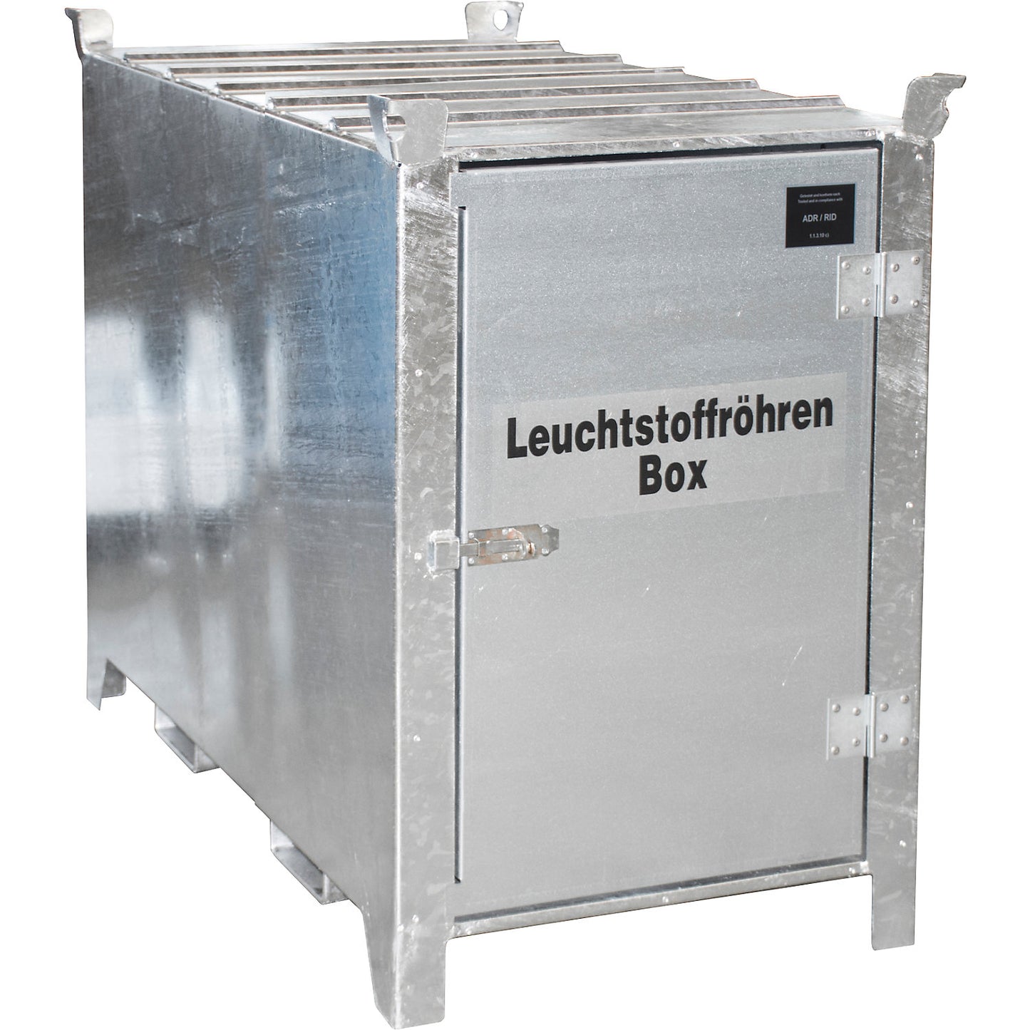 Fluorescent tube box, hot dip galvanised, capacity 1000 l, 1100 items Ø 25 mm / 500 items Ø 37 mm, LxWxH 1700 x 770 x 1125 mm.