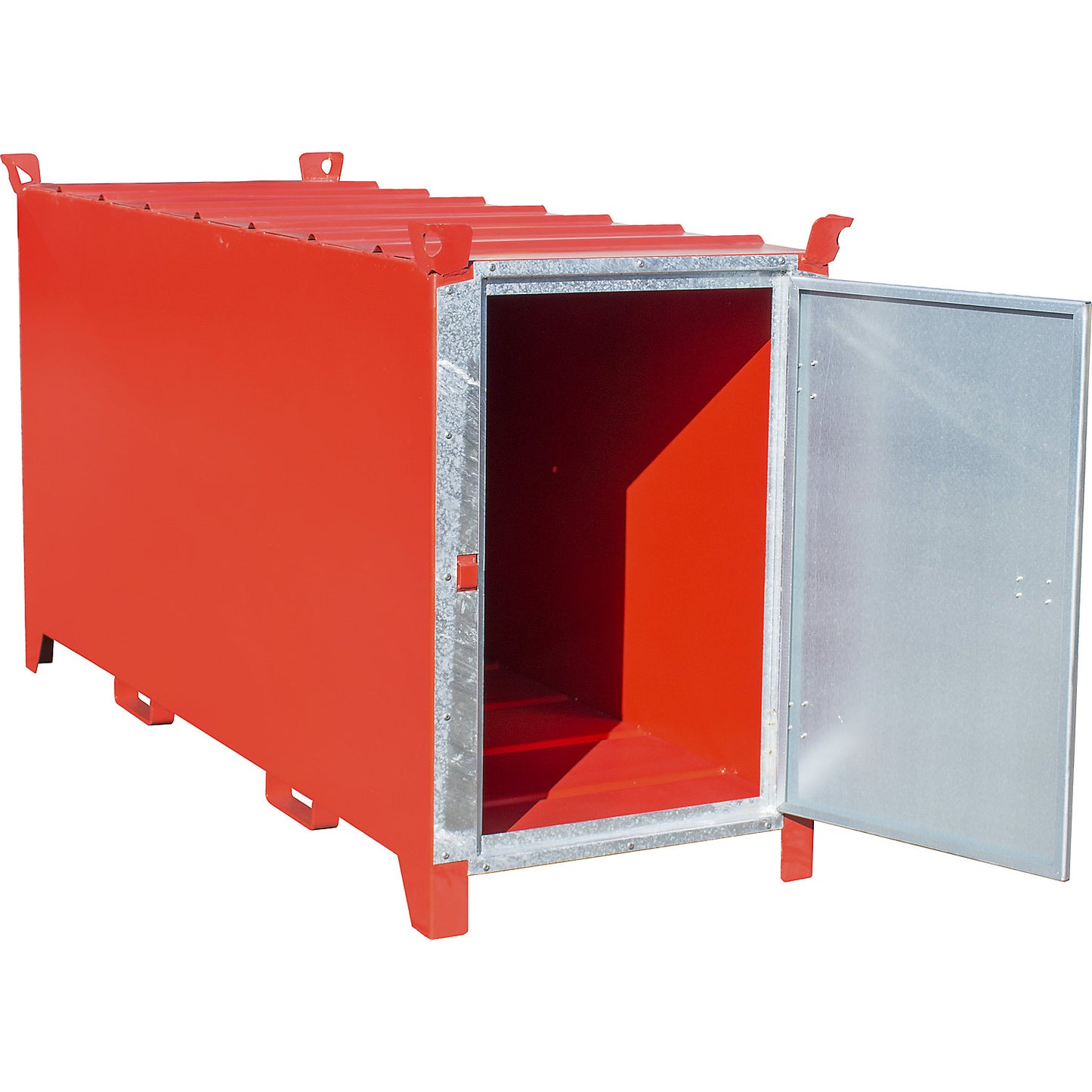 Fluorescent tube box, painted, capacity 1350 l, 1100 items Ø 25 mm / 500 items Ø 37 mm, LxWxH 2100 x 770 x 1125 mm, flame red RAL 3000.