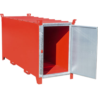 Fluorescent tube box, painted, capacity 1350 l, 1100 items Ø 25 mm / 500 items Ø 37 mm, LxWxH 2100 x 770 x 1125 mm, flame red RAL 3000.