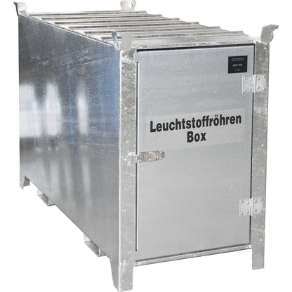 Fluorescent tube box, hot dip galvanised, capacity 1350 l, 1100 items Ø 25 mm / 500 items Ø 37 mm, LxWxH 2100 x 770 x 1125 mm.