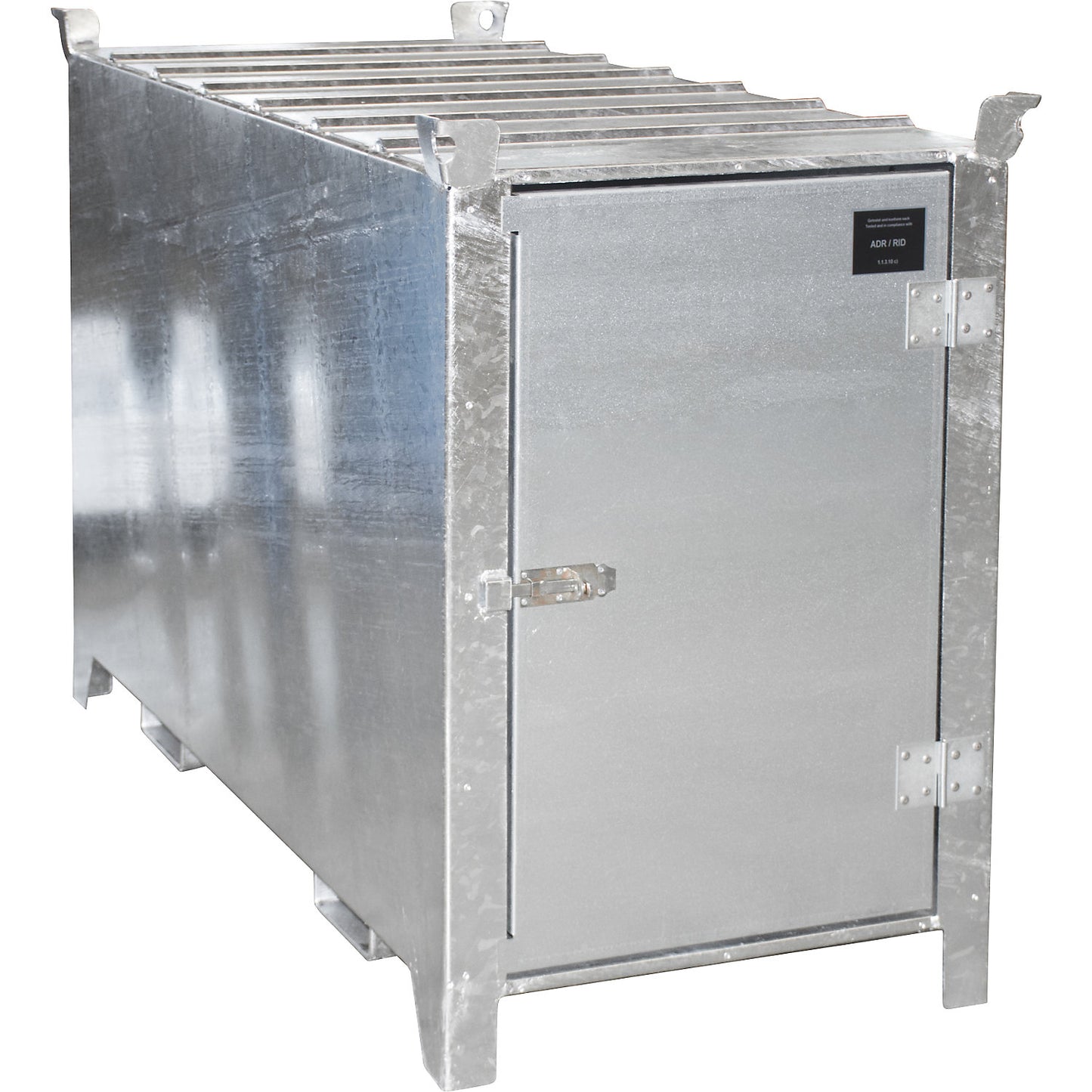 Fluorescent tube box, hot dip galvanised, capacity 1350 l, 1100 items Ø 25 mm / 500 items Ø 37 mm, LxWxH 2100 x 770 x 1125 mm.