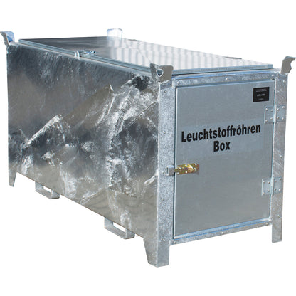 Fluorescent tube box, hot dip galvanised, capacity 1140 l, 1100 items Ø 25 mm / 500 items Ø 37 mm, LxWxH 2100 x 770 x 975 mm.