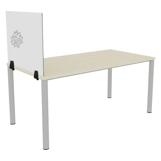 Desk partition for an individual workplace, enamel and PET felt surface, white / grey, width 750 mm.