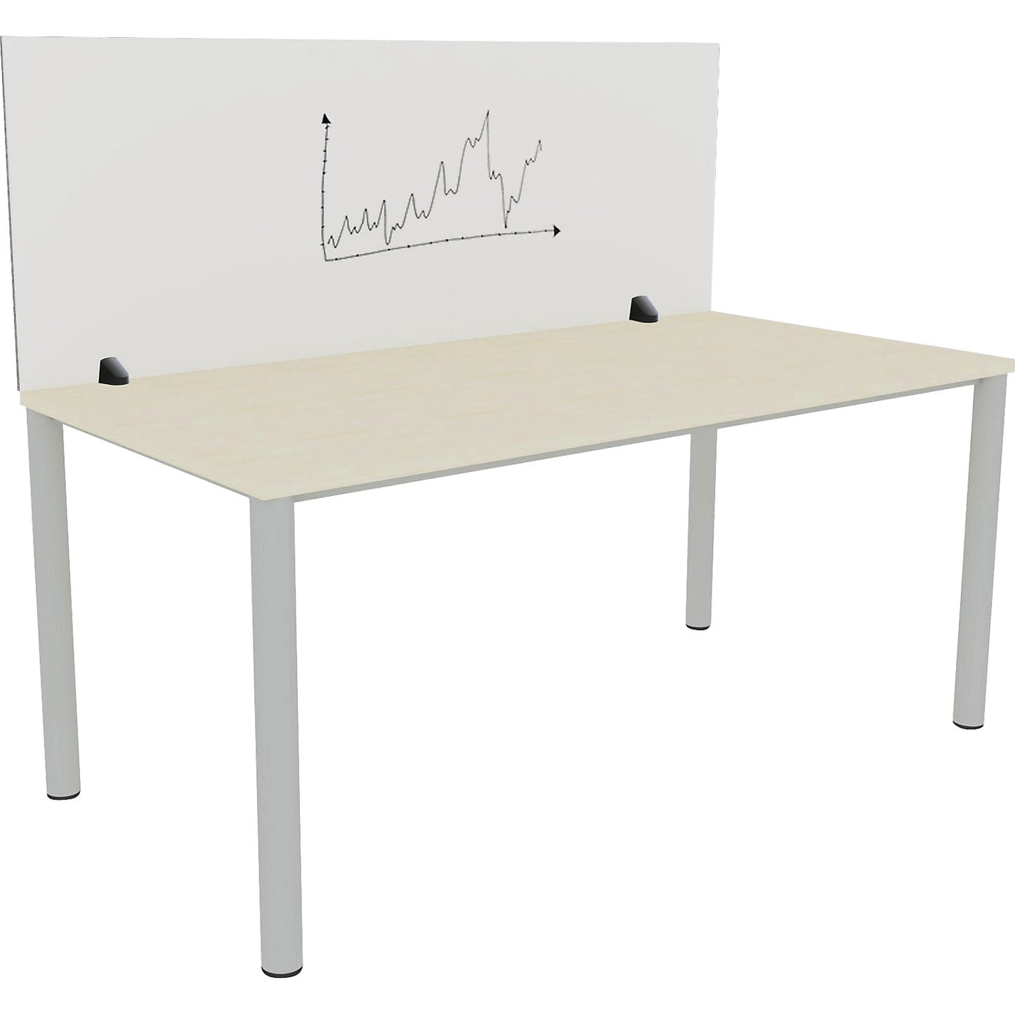 Desk partition for an individual workplace, enamel and PET felt surface, white / grey, width 1600 mm.