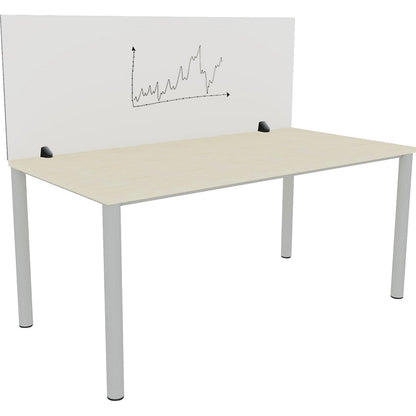 Desk partition for an individual workplace, enamel and PET felt surface, white / grey, width 1600 mm.