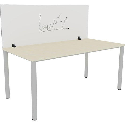 Desk partition for an individual workplace, enamel and PET felt surface, white / grey, width 1600 mm.