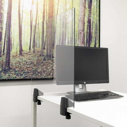 Desk partition for a double workplace, acrylic glass and polystyrene, transparent, width 750 mm.