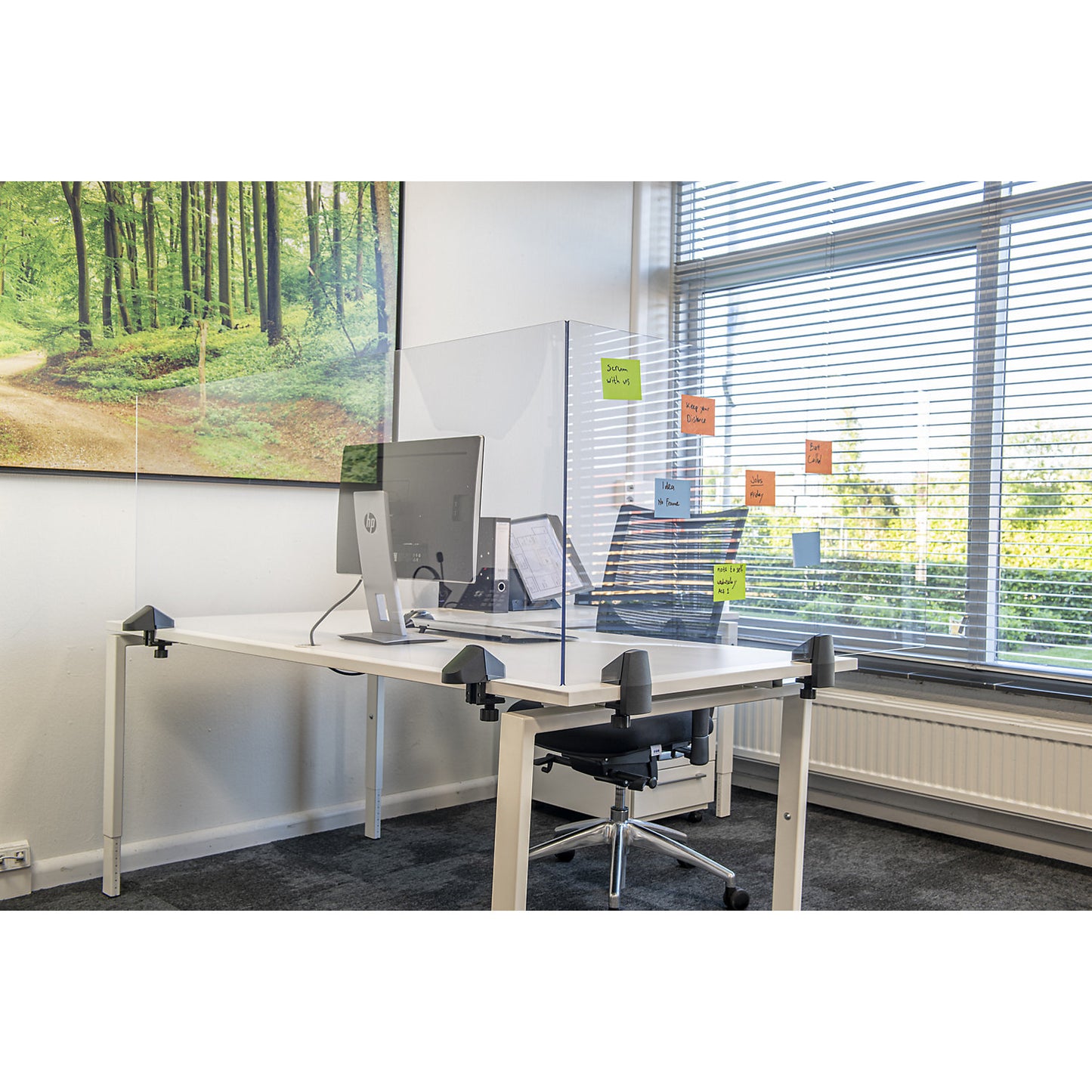 Desk partition for a double workplace, acrylic glass and polystyrene, transparent, width 750 mm.
