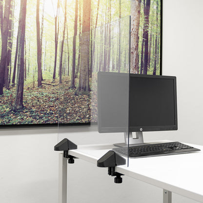 Desk partition for a double workplace, acrylic glass and polystyrene, transparent, width 1200 mm.
