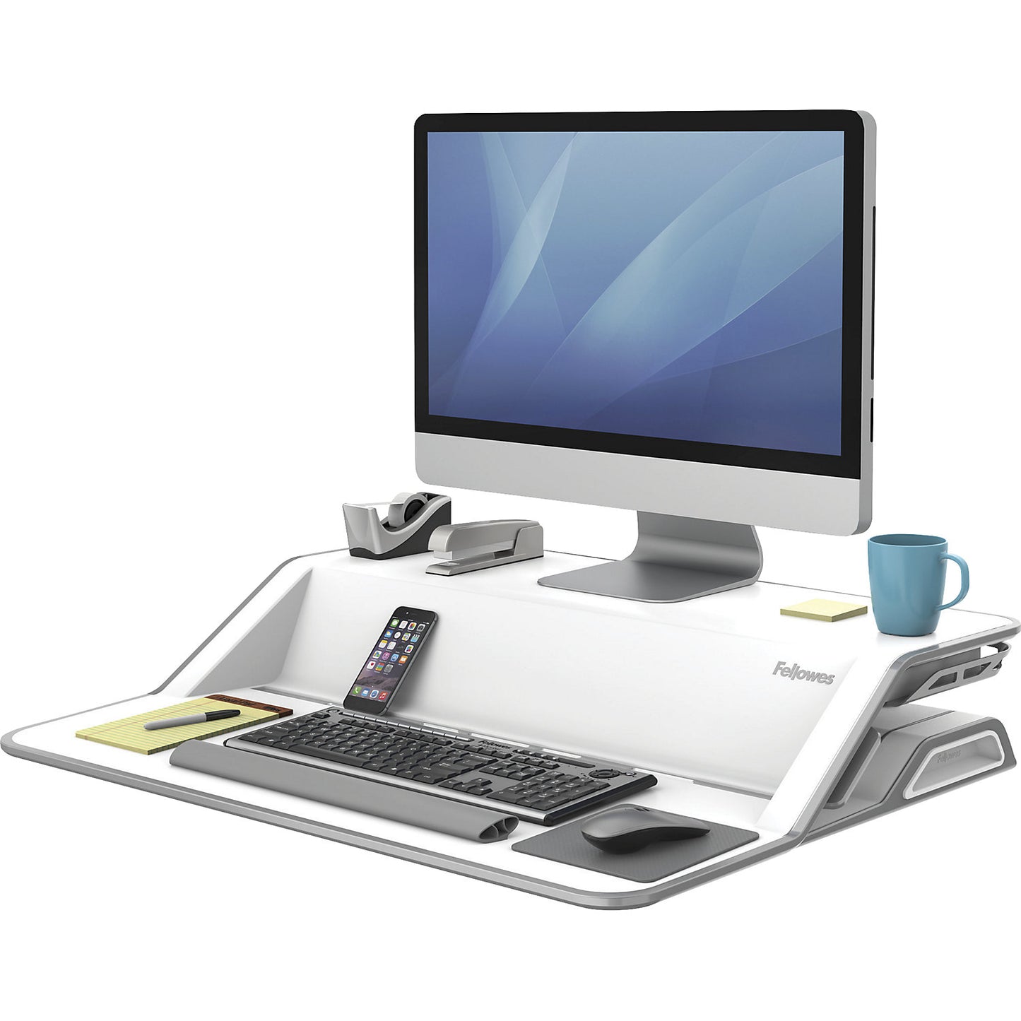 Lotus™ sitting/standing workstation, HxWxD 140 x 832 x 616 mm, white.