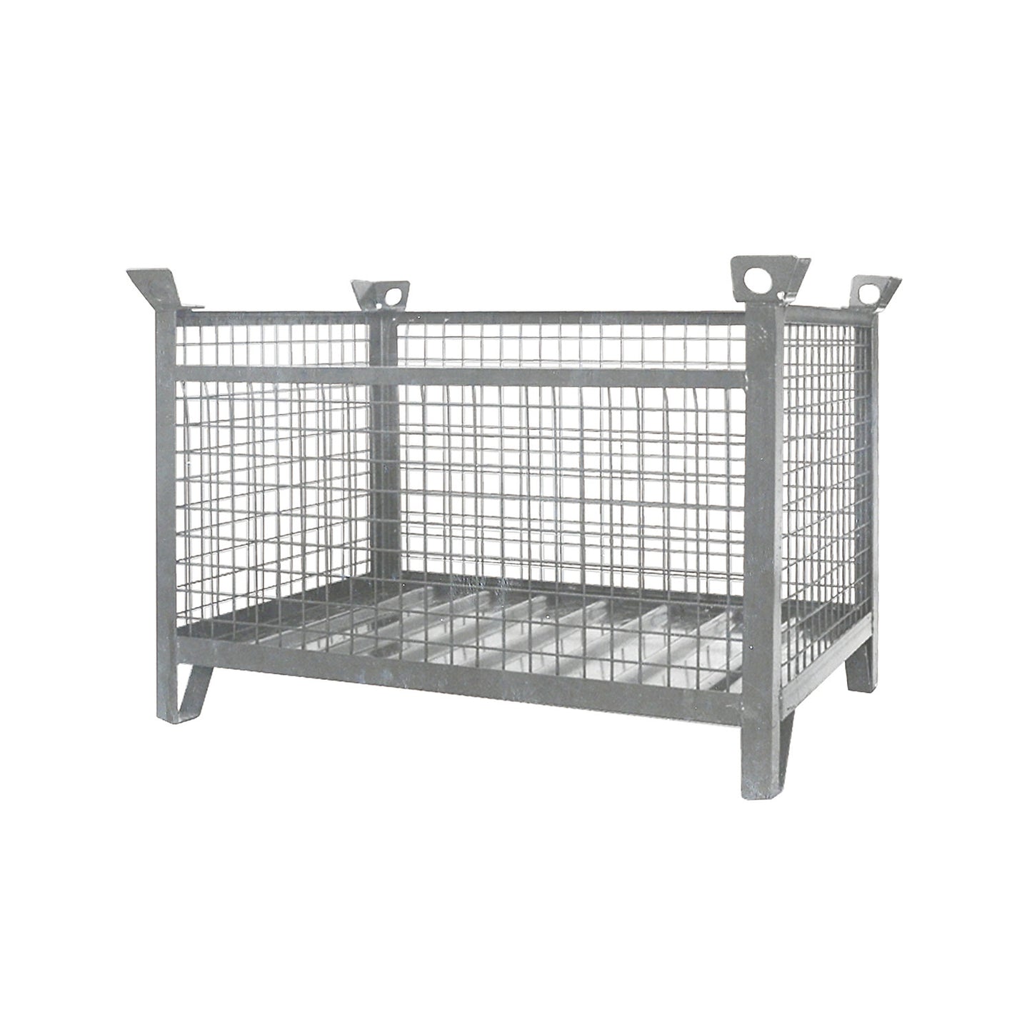 Mesh pallet stacking box, LxWxH 1500 x 800 x 750 mm, long side 1/3 foldable, zinc plated.
