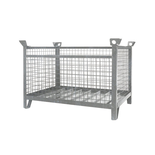 Mesh pallet stacking box, LxWxH 1500 x 800 x 750 mm, long side 1/3 foldable, zinc plated.