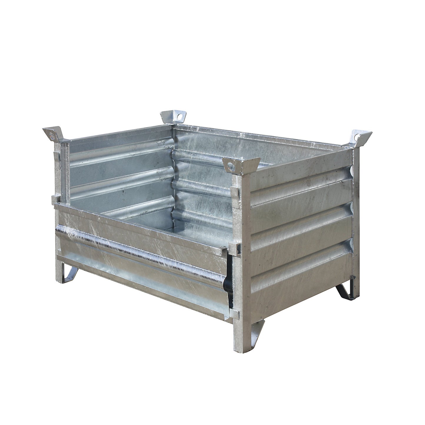 Solid panel box pallet, LxWxH 1200 x 800 x 750 mm, long side 1/3 foldable, zinc plated.