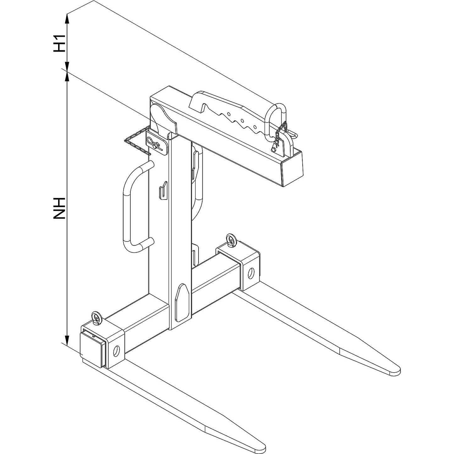Balanced crane fork, manual, effective height 1150 - 1750 mm, light duty version, max. load 1500 kg.