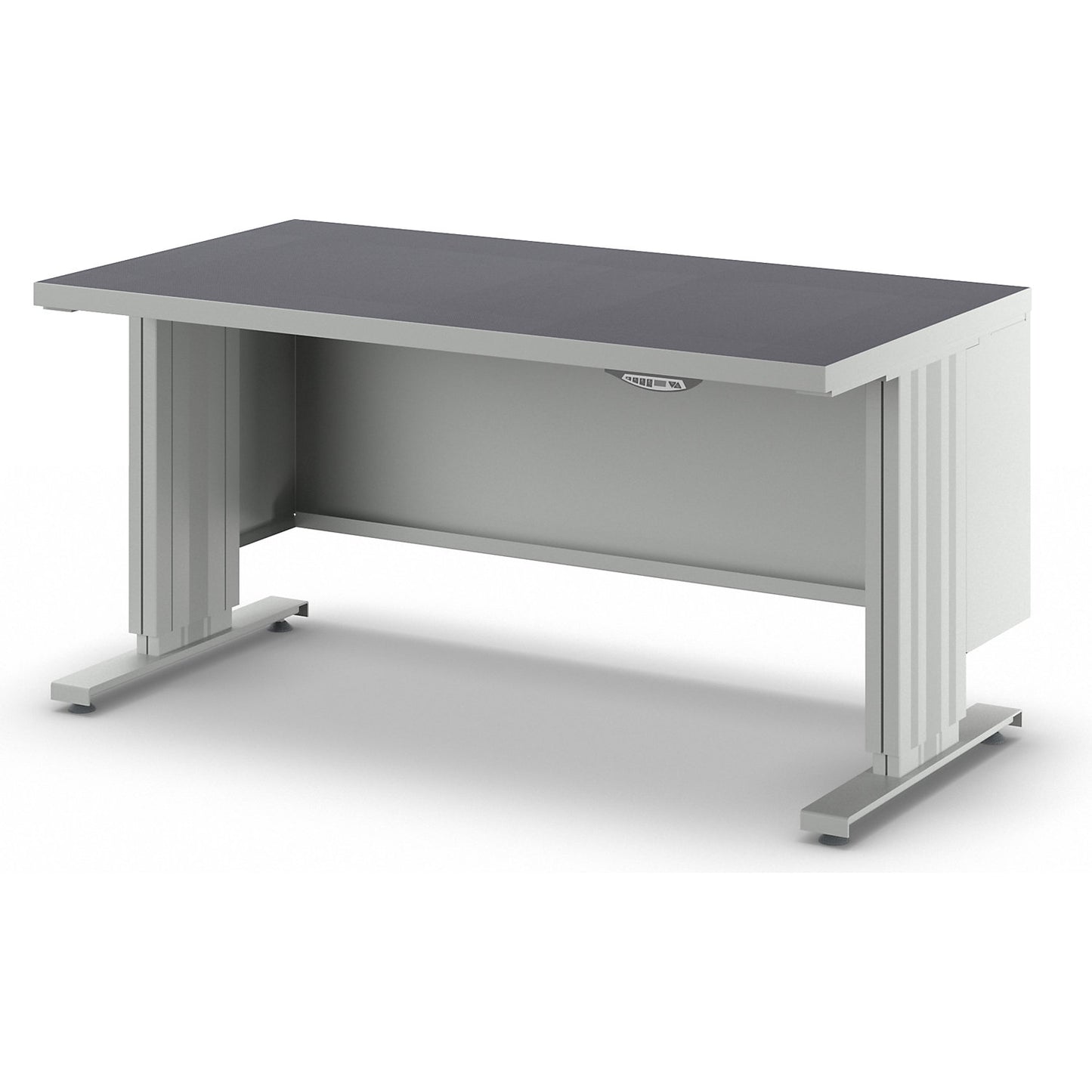 Electrically height adjustable workbench, worktop depth 800 mm, worktop with universal lining, width 1500 mm.