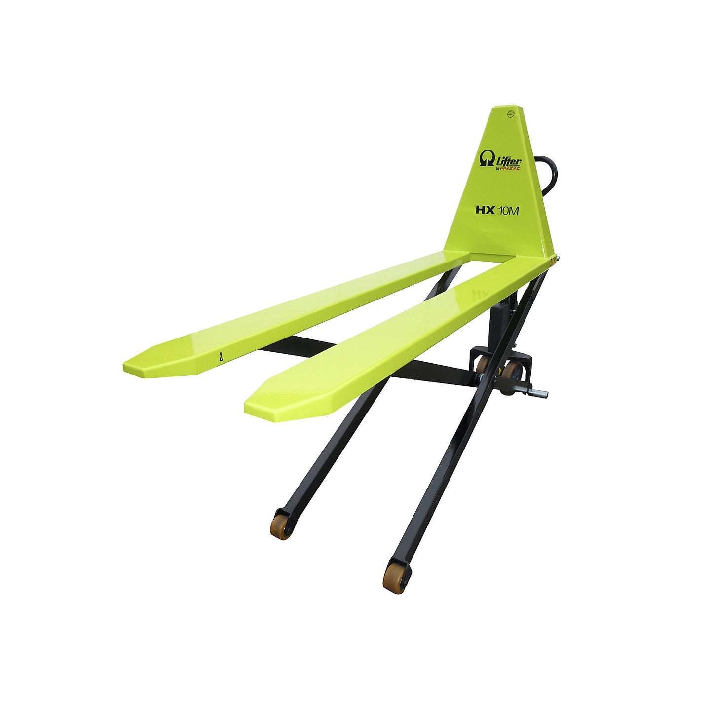 High-lift pallet truck, manual hydraulics, max. load 1000 kg, fork length 1500 mm.