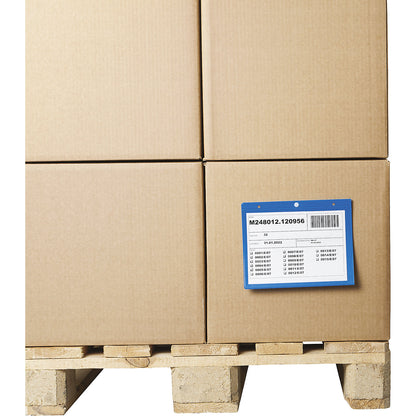Labelling pouches with suspension holes, landscape format A5, blue, pack of 50.