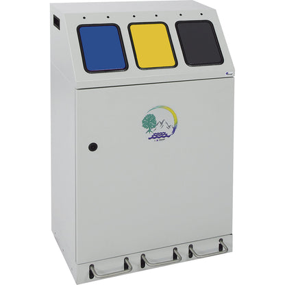 Recyclable waste collector, steel, capacity 3 x 30 l, TRIPLEX, 3 inner containers, with foot pedal.