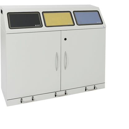 Recyclable waste collector with pedal, steel, capacity 3 x 70 l, with inner container.