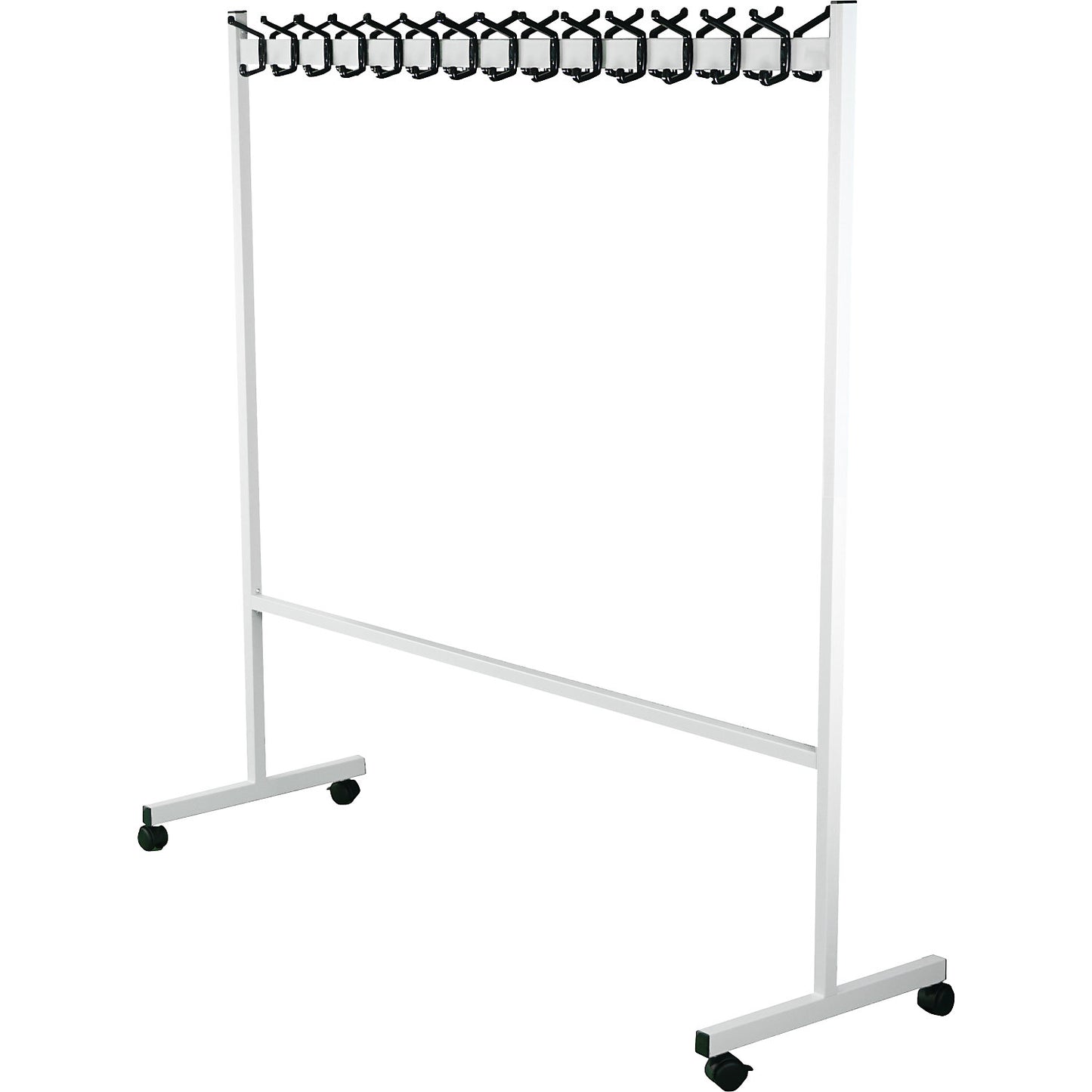 Mobile coat stand, HxD 1700 x 550 mm, 2 x 14 hooks.