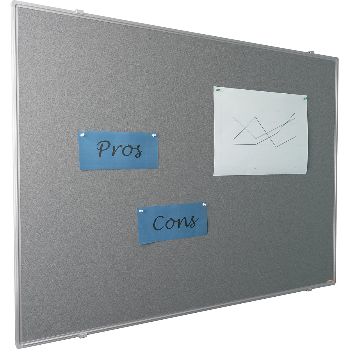 Pin board, anodised aluminium frame, fabric covering, grey, WxH 900 x 600 mm.
