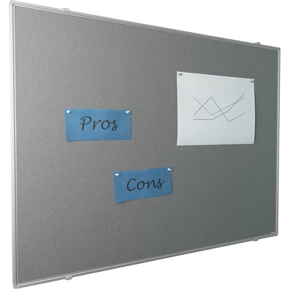 Pin board, anodised aluminium frame, fabric covering, grey, WxH 900 x 600 mm.