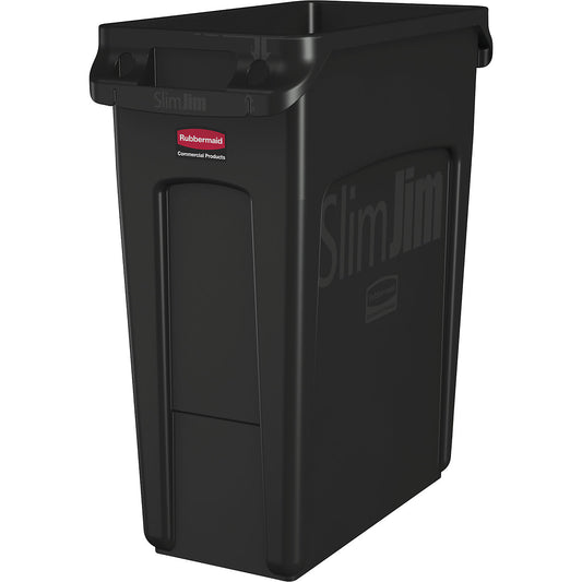 Waste bin SLIM JIM®, capacity 60 l, with ventilation ducts, black.