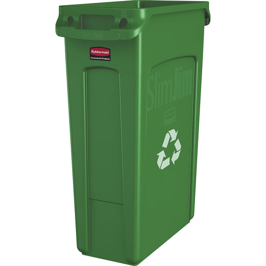 Waste bin SLIM JIM®, capacity 87 l, with ventilation ducts, green with recycling symbol.